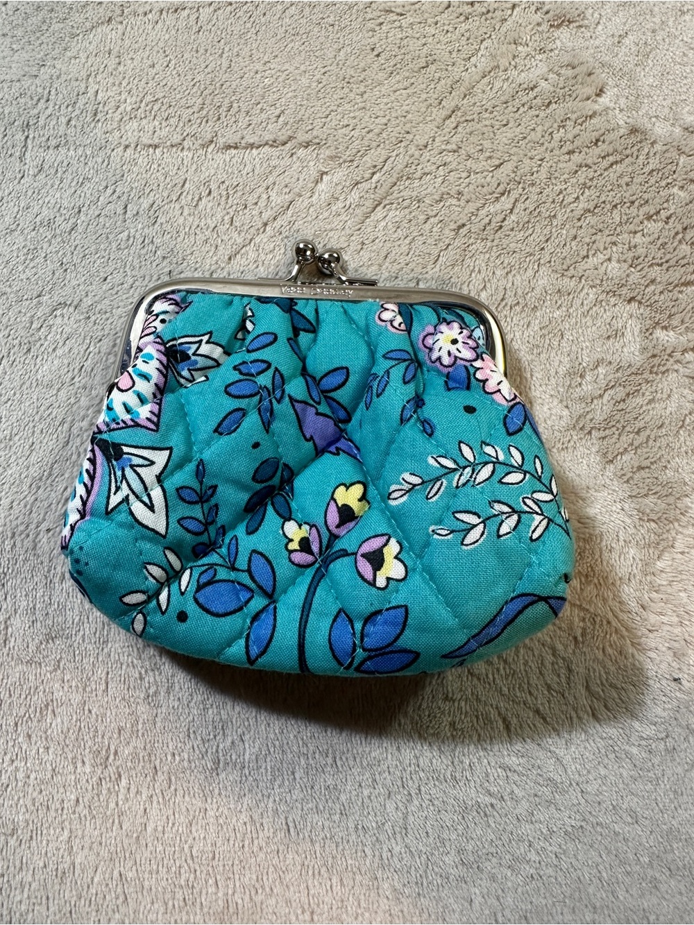 Vera Bradley Teal Quilted Floral Kiss-Lock Coin Purse